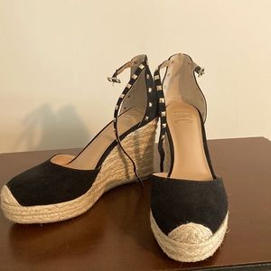 black suede studded espadrilles